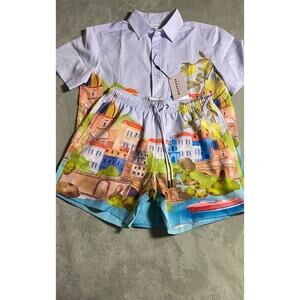 NWT MAVRANS MEN'S Sz S ALMAFI COAST SWIM TRUNKS & WEEKEND SHIRT SET